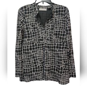 Liz Claiborne med minimalist empire waist b&w geo design long sleeve top women